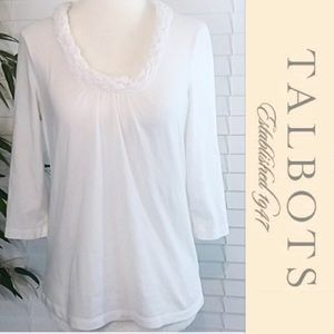 Talbots white 3/4 sleeve detailed neckline tee